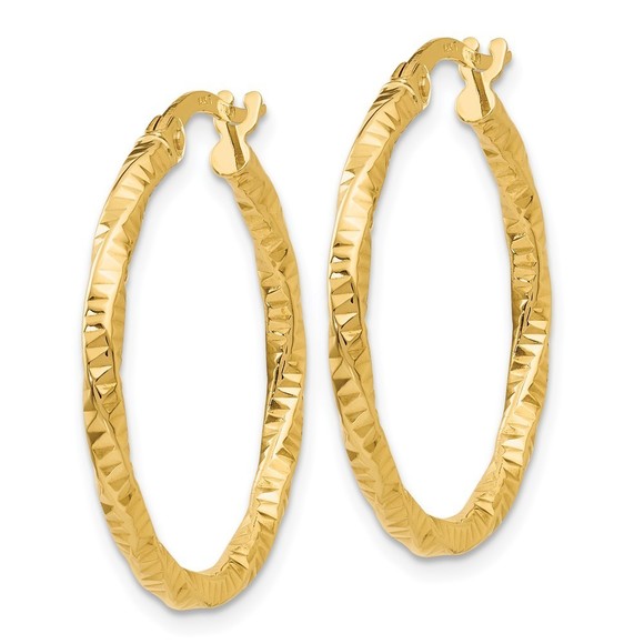 14k Yellow Gold Polished and Textured Hoop Earrings 25 L x 24.5 mm W